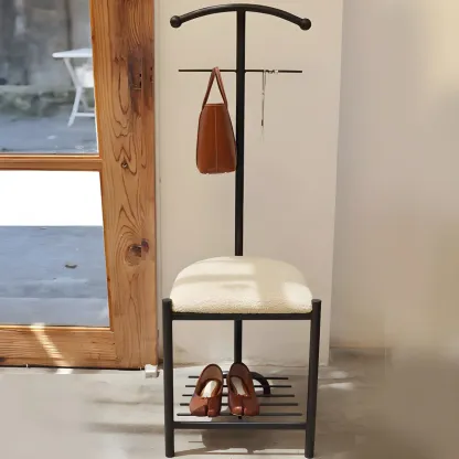 Modern Black Metal Coat Rack with Shoe Storage Image - 2