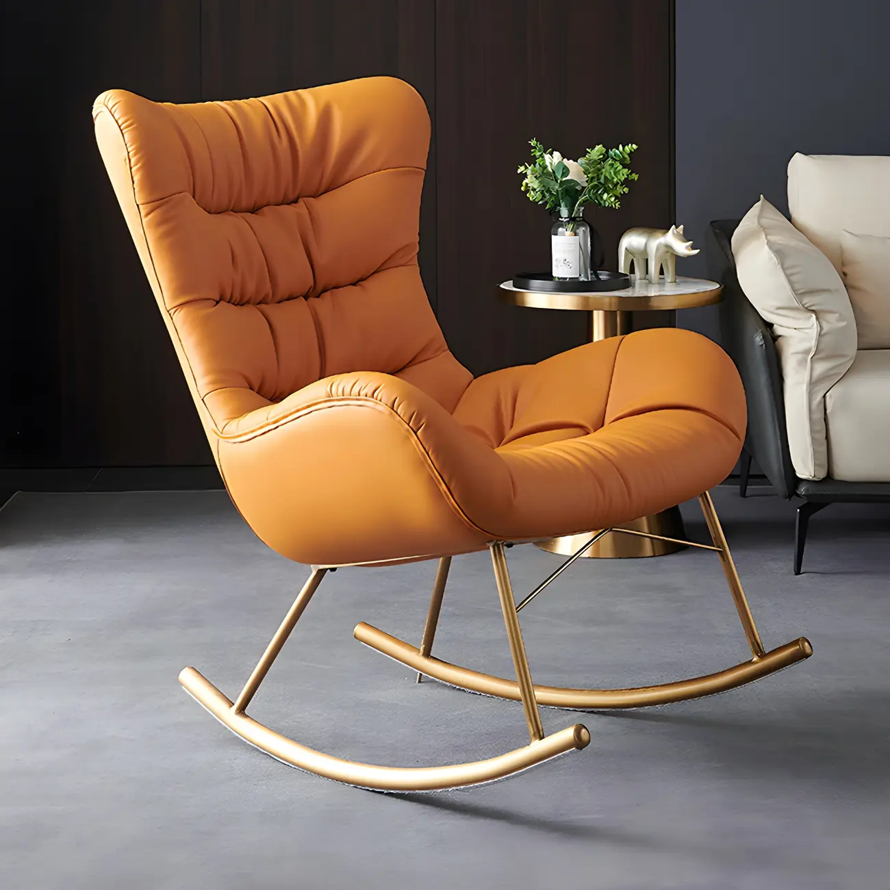 Vintage Green Upholstered Rocking Chair with Ottoman for Indoor Image - 6 | homeyfad