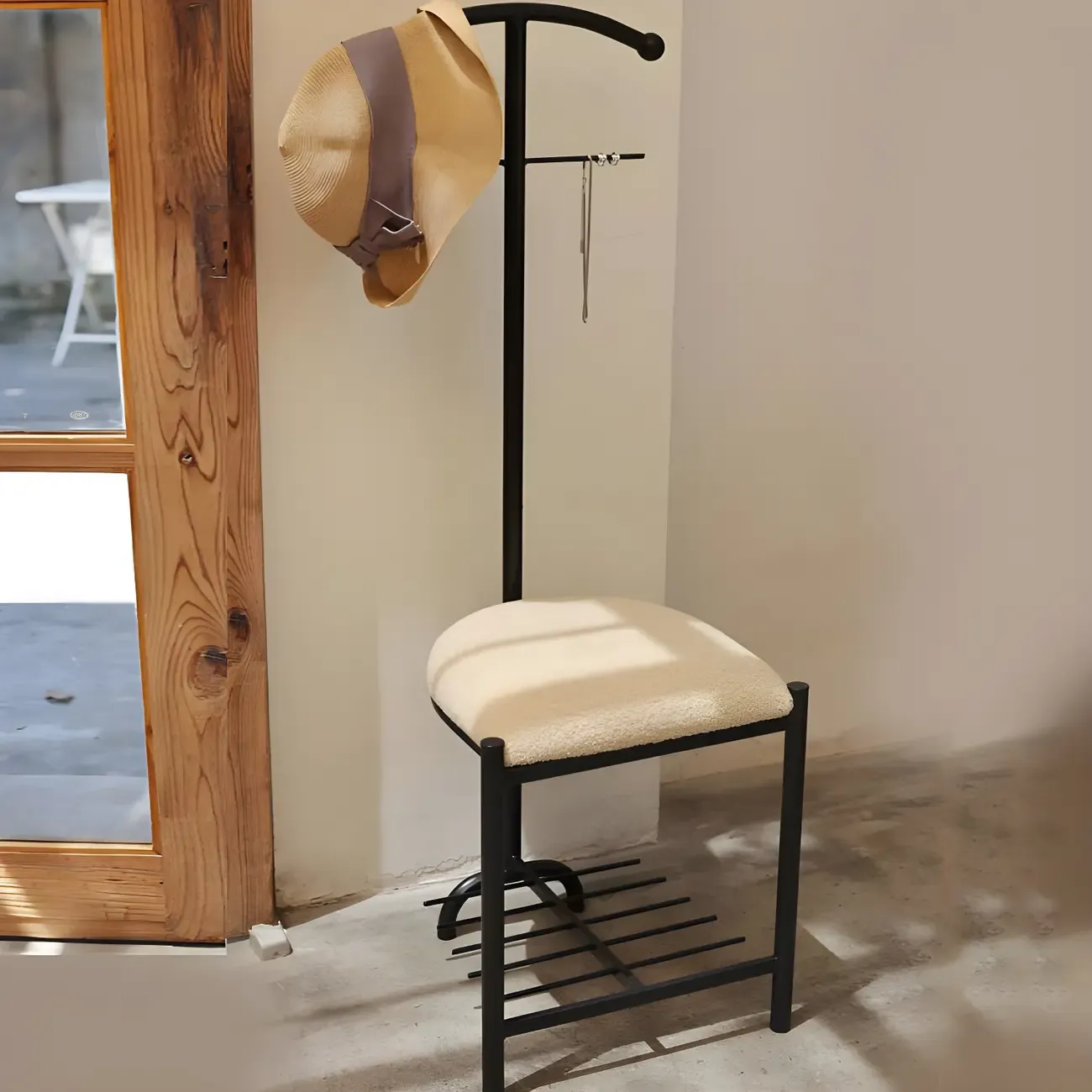 Modern Black Metal Coat Rack with Shoe Storage Image - 3