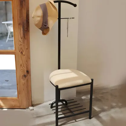 Modern Black Metal Coat Rack with Shoe Storage Image - 3
