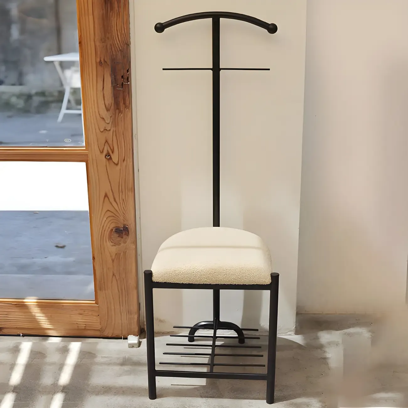 Modern Black Metal Coat Rack with Shoe Storage Image - 4