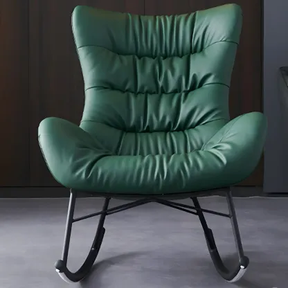 Vintage Green Upholstered Rocking Chair with Ottoman for Indoor Image - 8
