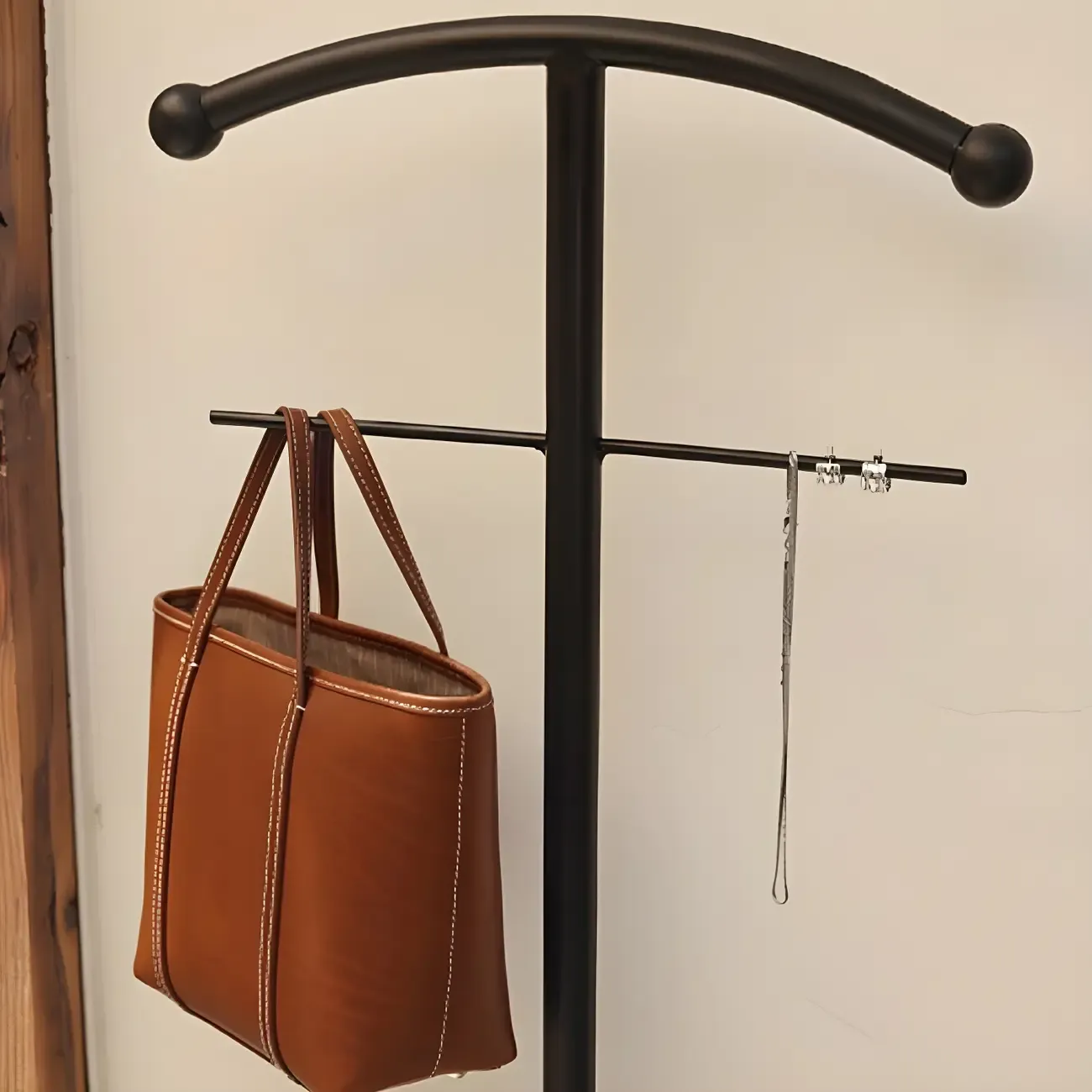 Modern Black Metal Coat Rack with Shoe Storage Image - 6