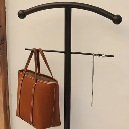 Modern Black Metal Coat Rack with Shoe Storage Image - 6
