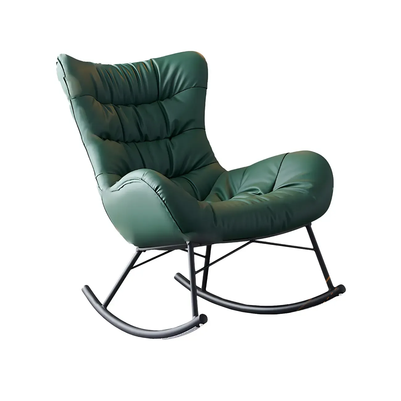Vintage Green Upholstered Rocking Chair with Ottoman for Indoor Image - 9