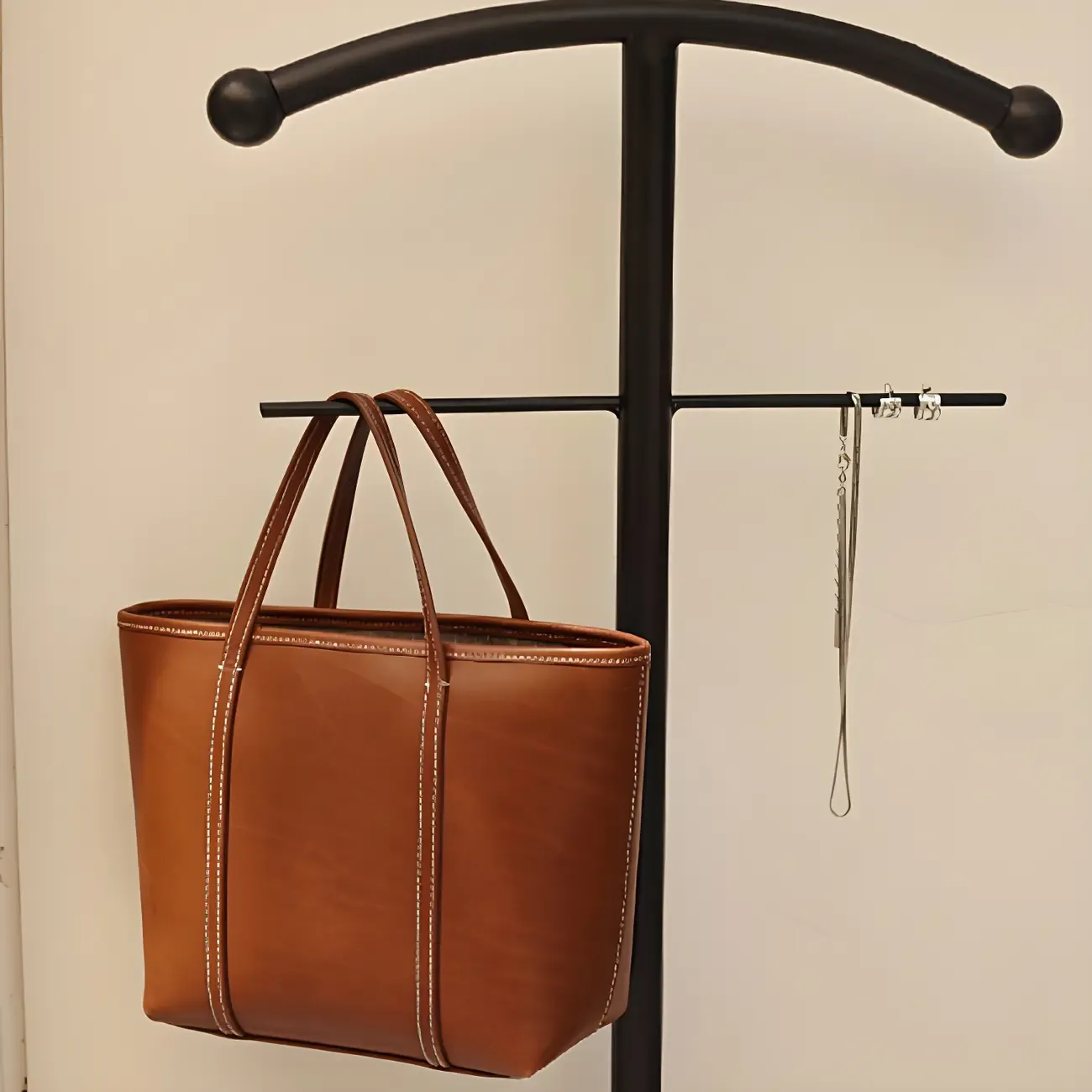 Modern Black Metal Coat Rack with Shoe Storage Image - 7