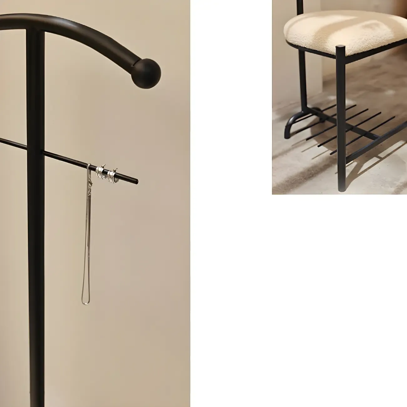 Modern Black Metal Coat Rack with Shoe Storage Image - 9