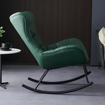 Vintage Green Upholstered Rocking Chair with Ottoman for Indoor Image - 14