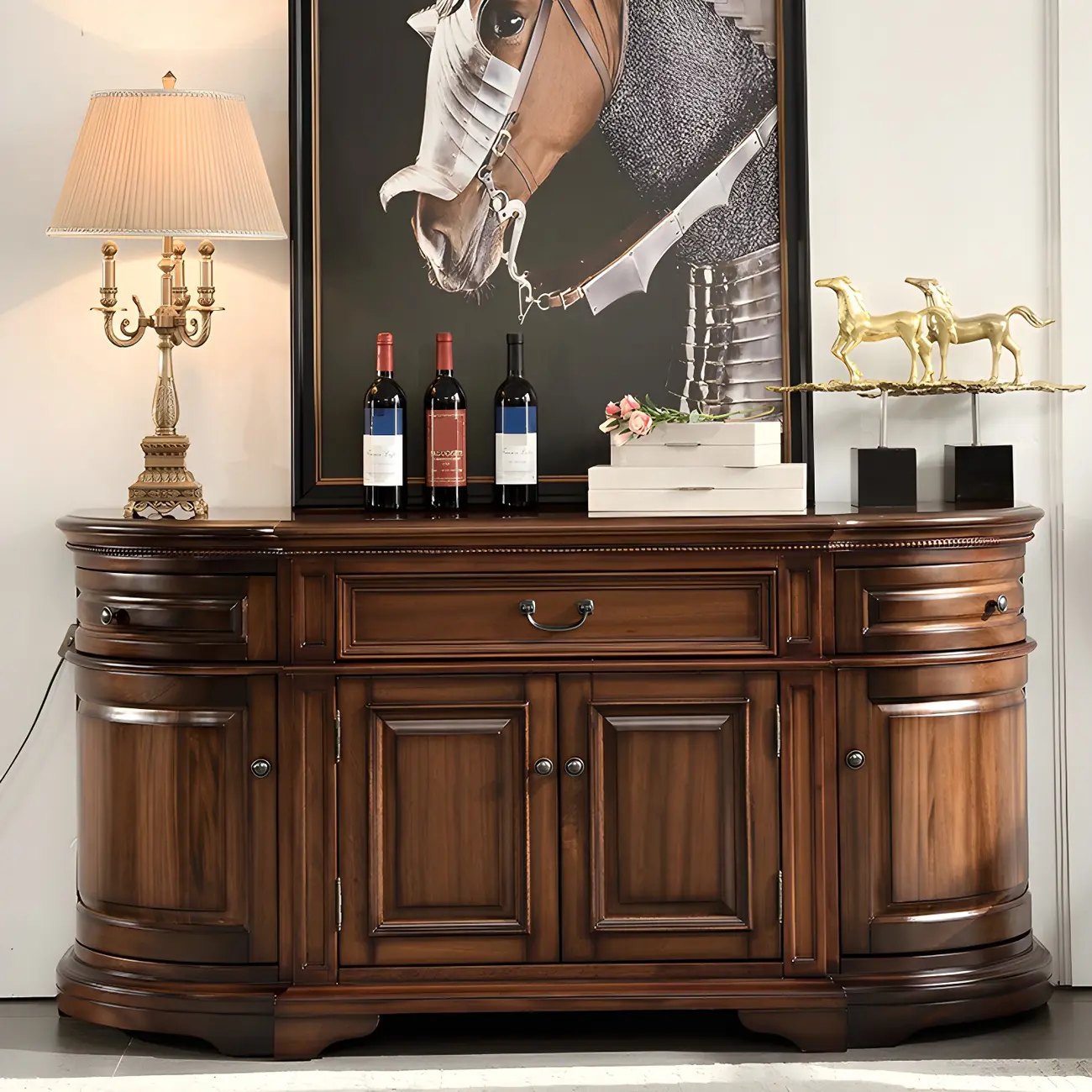 Traditional Brown Wooden Sideboard with Drawers and Cabinets Image - 1 | homeyfad