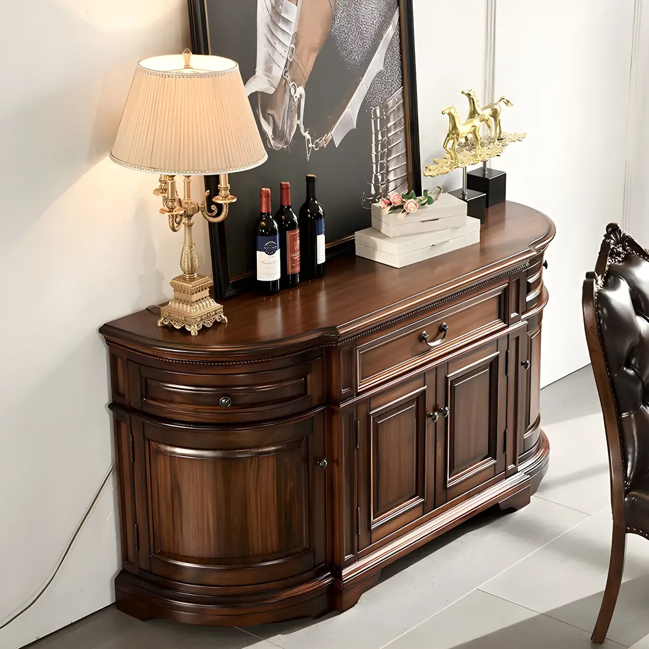 Traditional Brown Wooden Sideboard with Drawers and Cabinets | HomeyFad