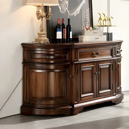 Traditional Brown Wooden Sideboard with Drawers and Cabinets Image - 3