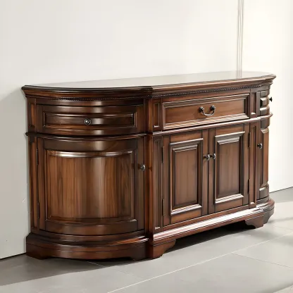 Traditional Brown Wooden Sideboard with Drawers and Cabinets Image - 5