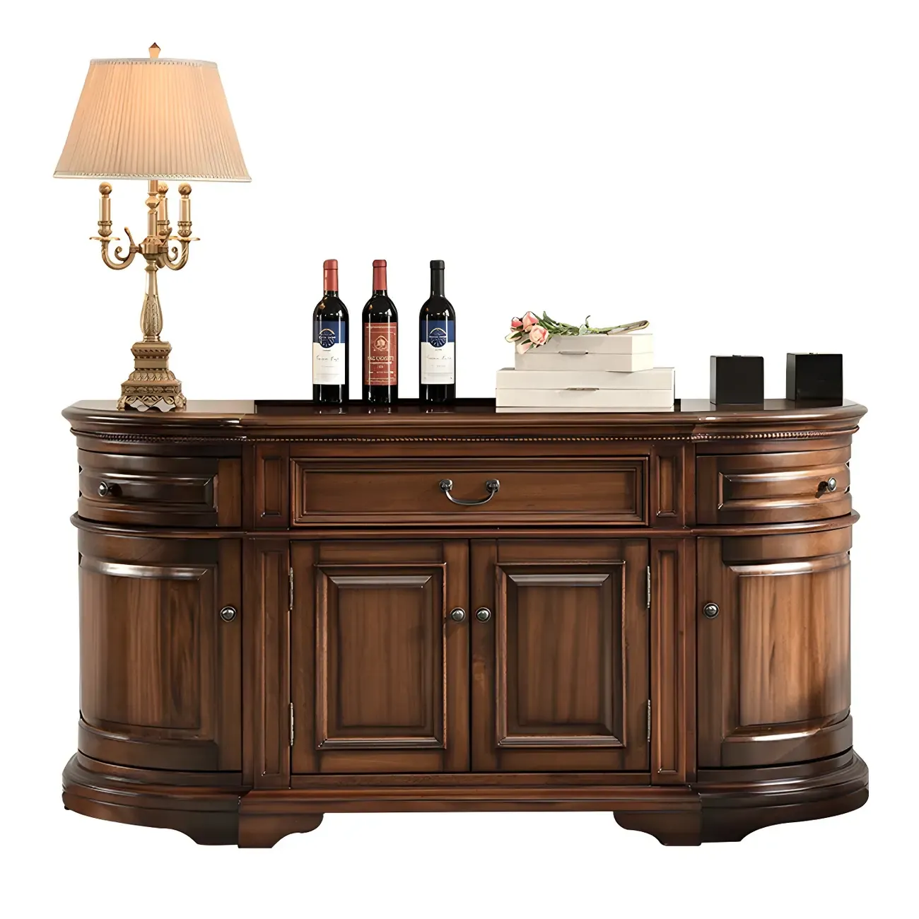 Traditional Brown Wooden Sideboard with Drawers and Cabinets Image - 6