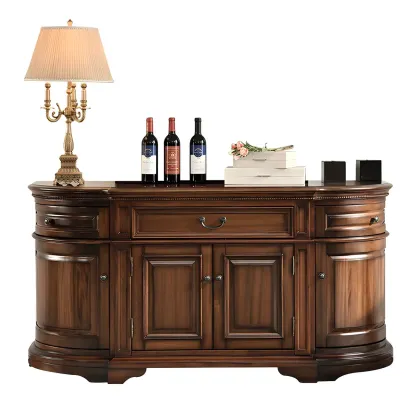 Traditional Brown Wooden Sideboard with Drawers and Cabinets Image - 6