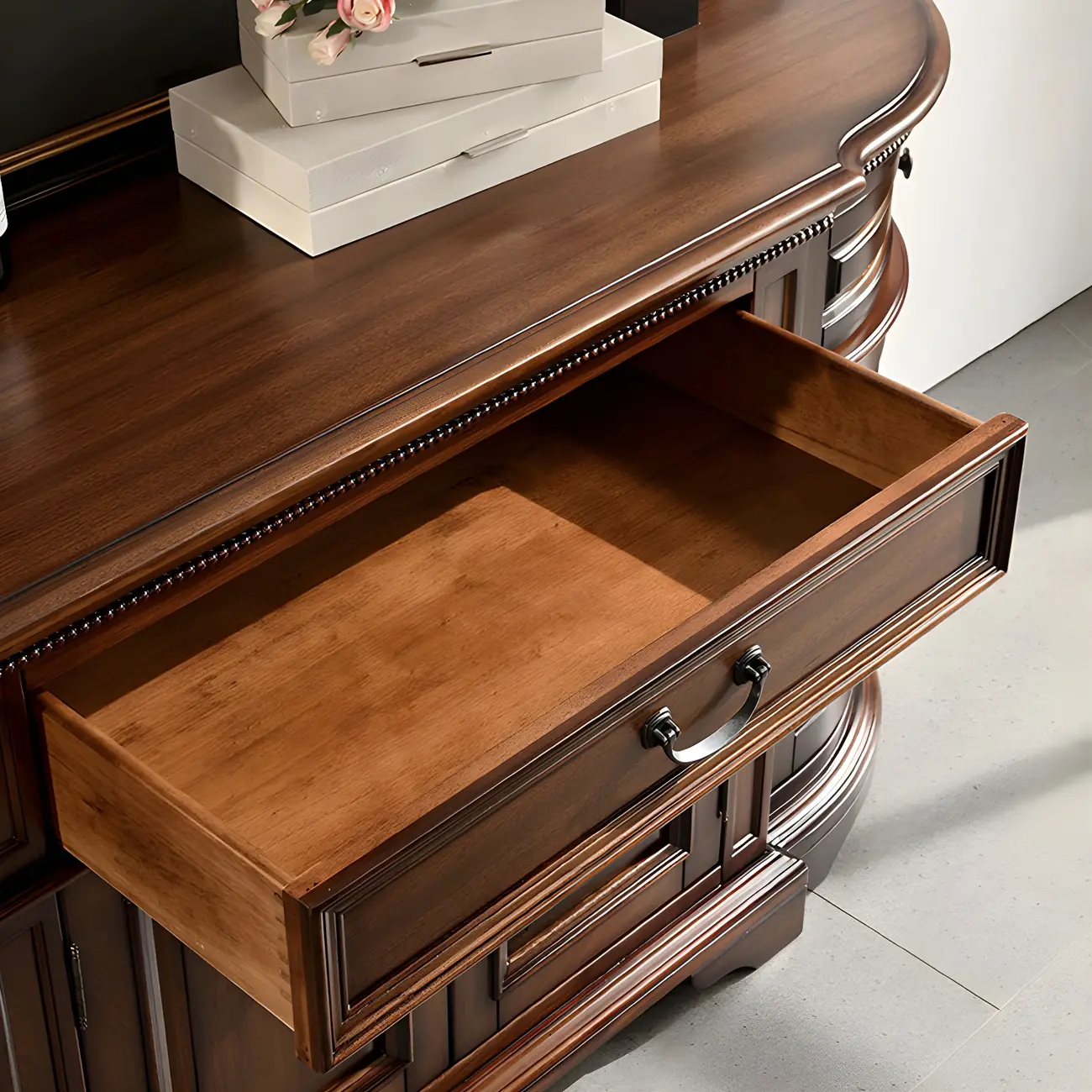 Traditional Brown Wooden Sideboard with Drawers and Cabinets Image - 10 | homeyfad