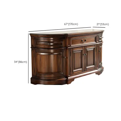 Traditional Brown Wooden Sideboard with Drawers and Cabinets #size