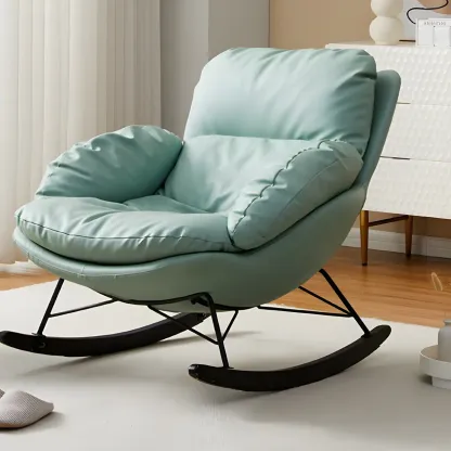 Modern Blue Leather Upholstered Rocking Chair for Indoor Image - 3