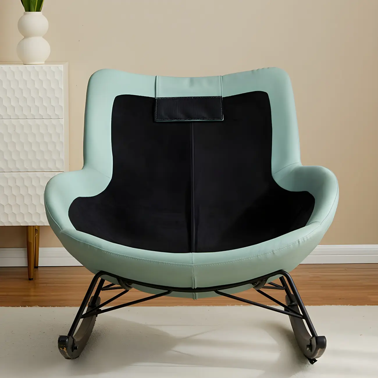 Modern Blue Leather Upholstered Rocking Chair for Indoor Image - 4 | homeyfad