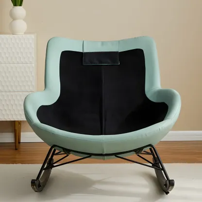 Modern Blue Leather Upholstered Rocking Chair for Indoor Image - 4