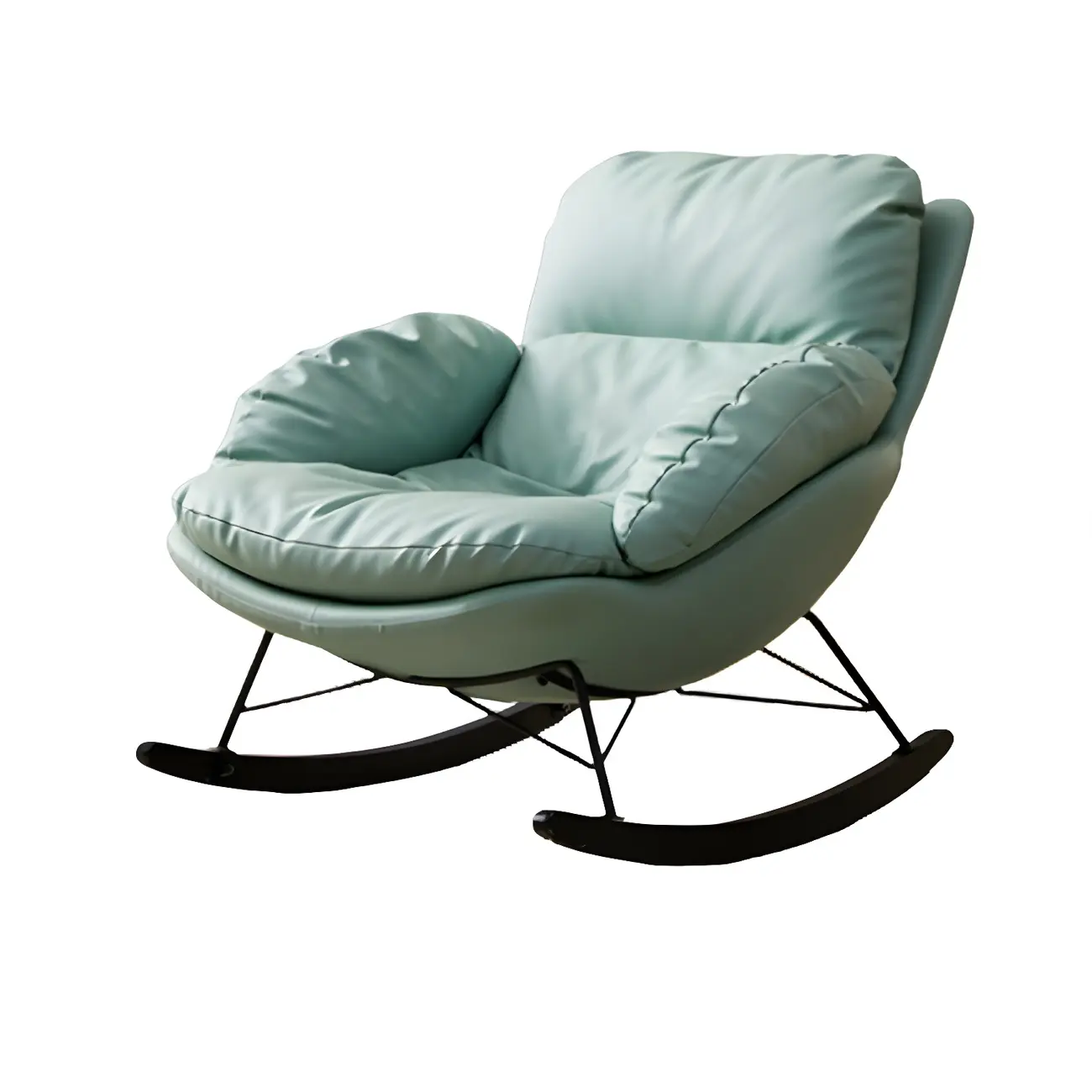 Modern Blue Leather Upholstered Rocking Chair for Indoor Image - 5 | homeyfad