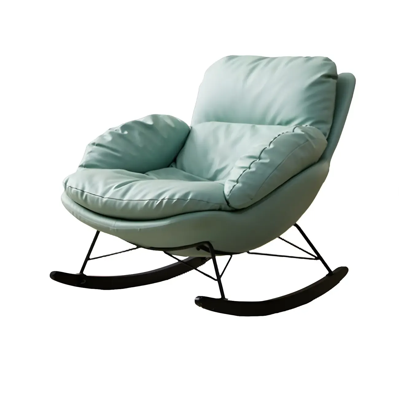 Modern Blue Leather Upholstered Rocking Chair for Indoor Image - 5