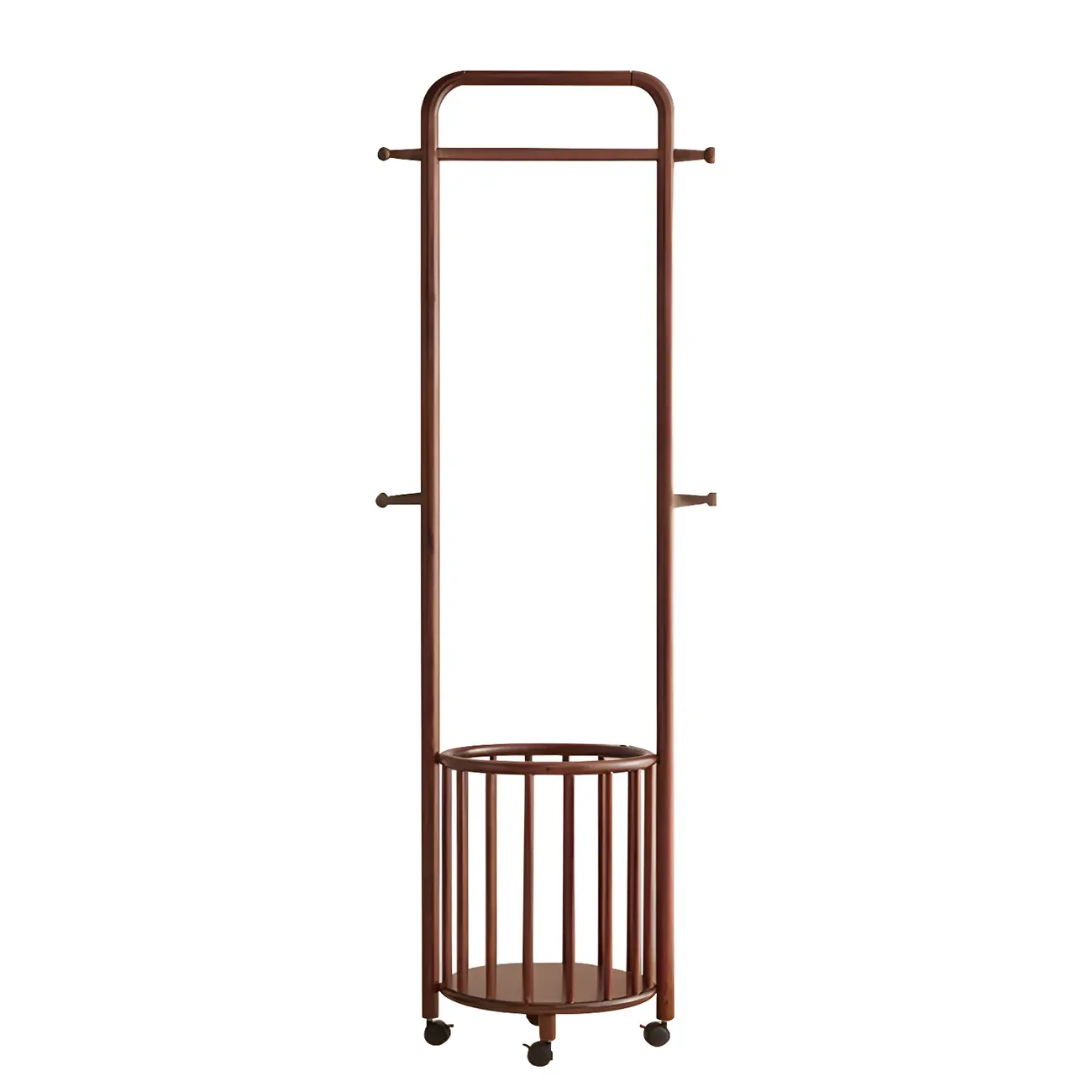 4/9 Hooks Brown Wooden Coat Rack with Storage Image - 2 | homeyfad