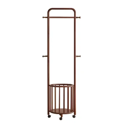 4/9 Hooks Brown Wooden Coat Rack with Storage Image - 2