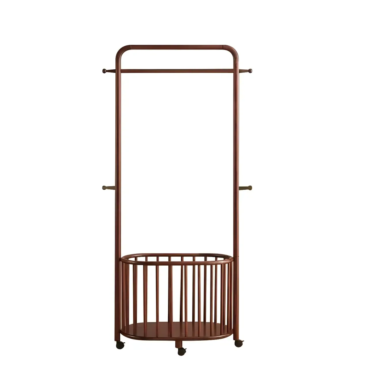 4/9 Hooks Brown Wooden Coat Rack with Storage Image - 5