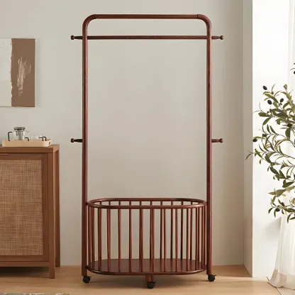 4/9 Hooks Brown Wooden Coat Rack with Storage Image - 6