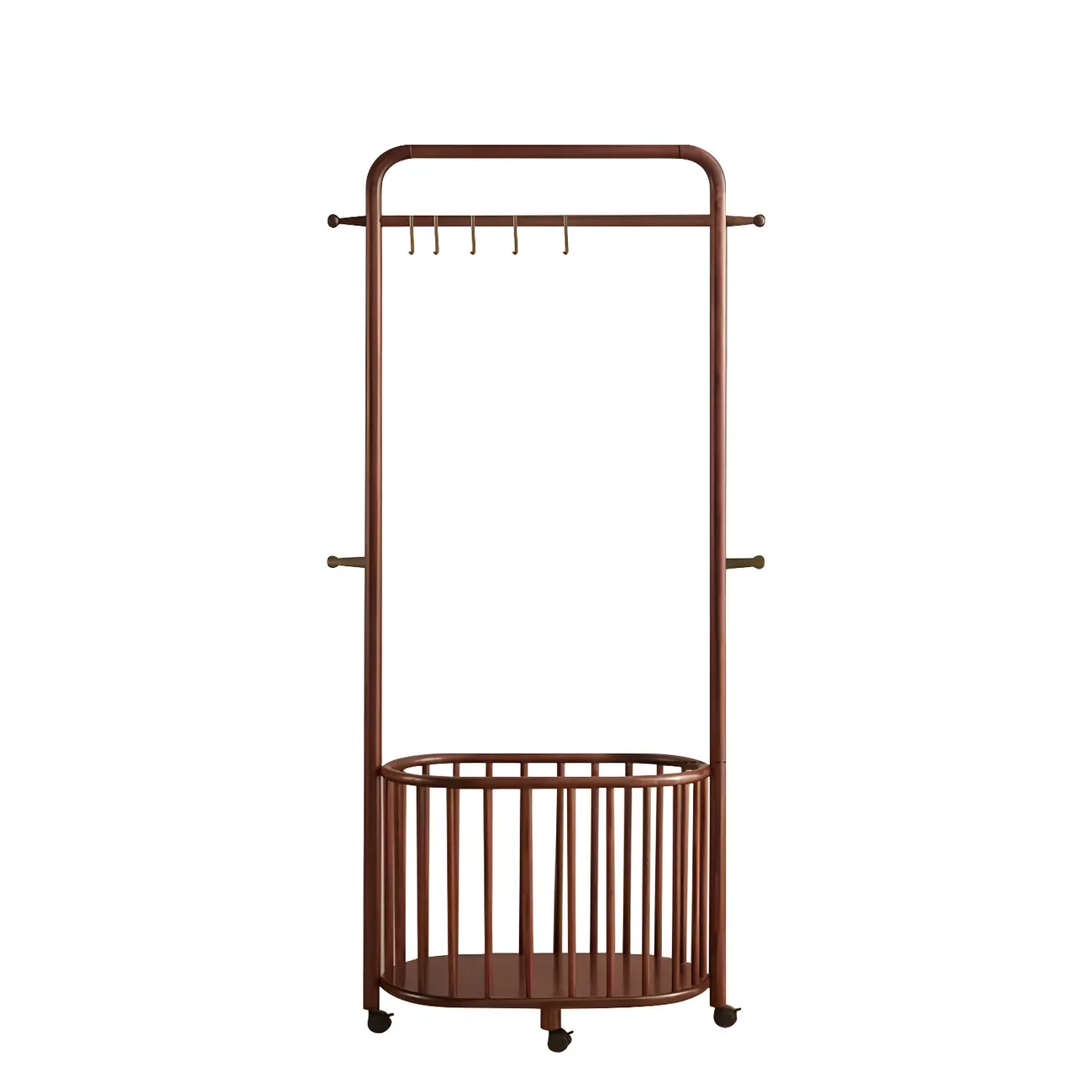 4/9 Hooks Brown Wooden Coat Rack with Storage Image - 7 | homeyfad