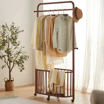 4/9 Hooks Brown Wooden Coat Rack with Storage Image - 8
