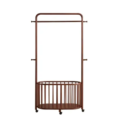 4/9 Hooks Brown Wooden Coat Rack with Storage Image - 9