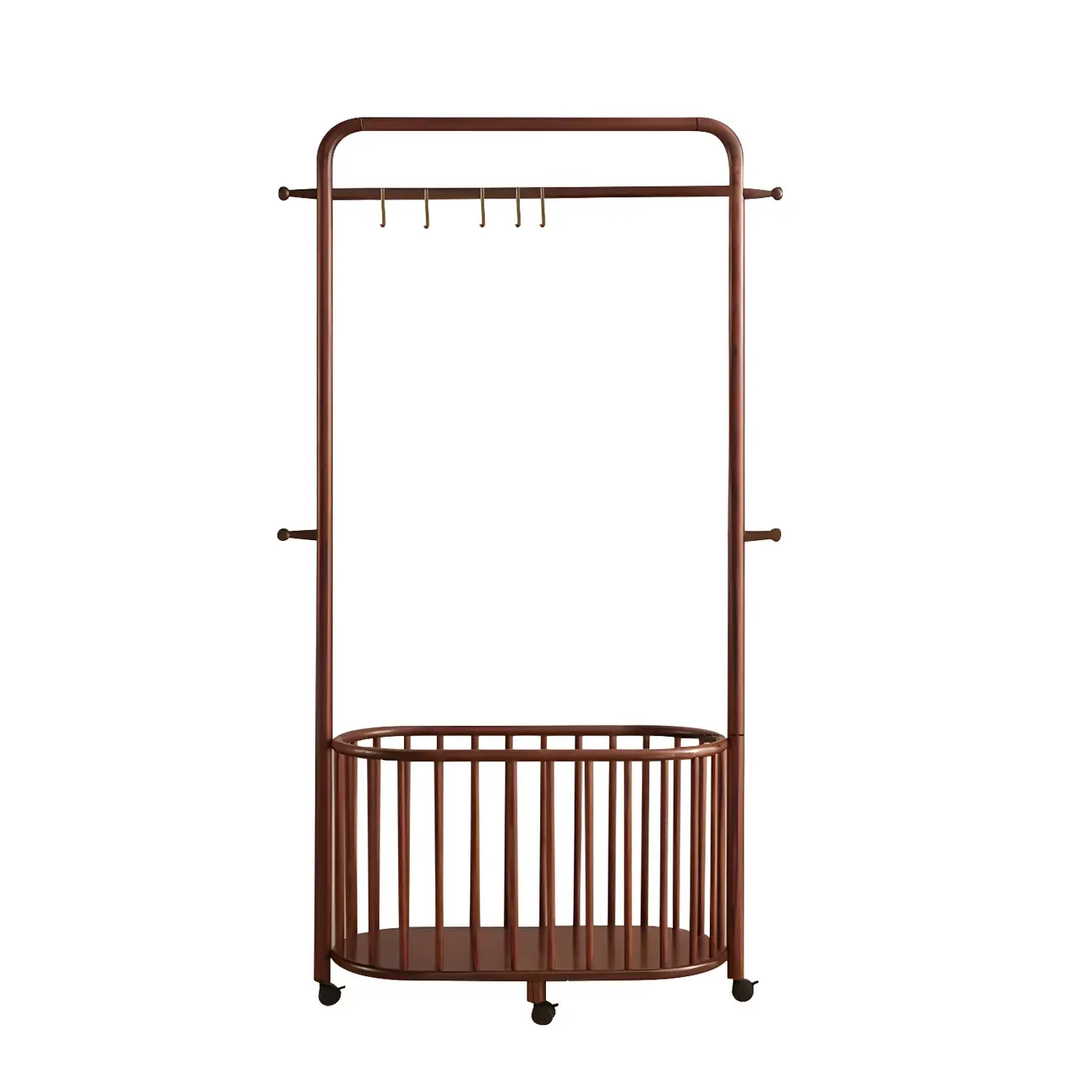 4/9 Hooks Brown Wooden Coat Rack with Storage Image - 11 | homeyfad
