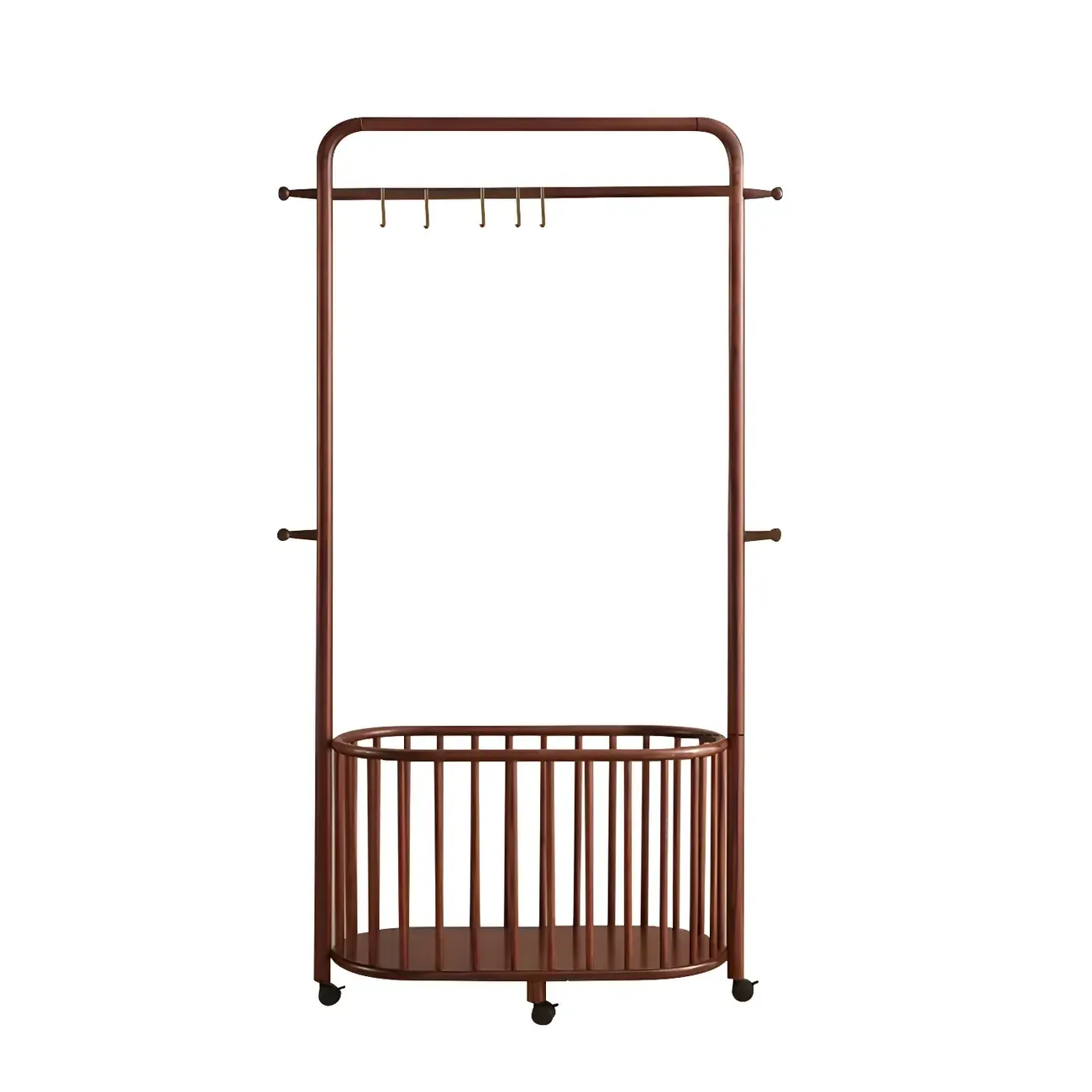 4/9 Hooks Brown Wooden Coat Rack with Storage Image - 11