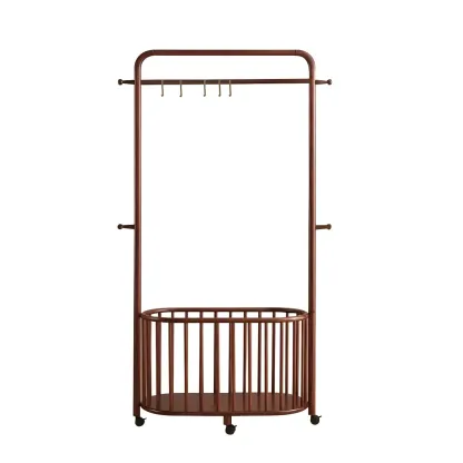 4/9 Hooks Brown Wooden Coat Rack with Storage Image - 11