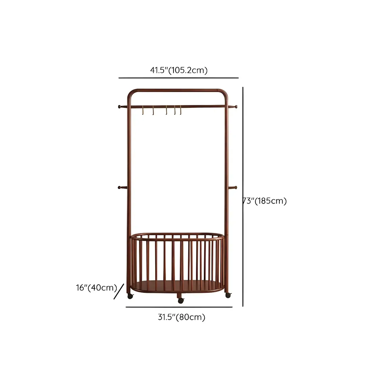 4/9 Hooks Brown Wooden Coat Rack with Storage Image - 20