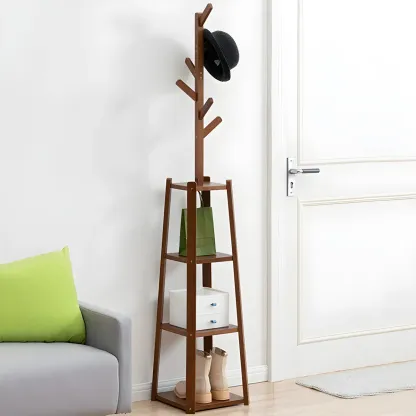 Modern Brown Wooden Hall Tree with 3 Shelves Image - 1