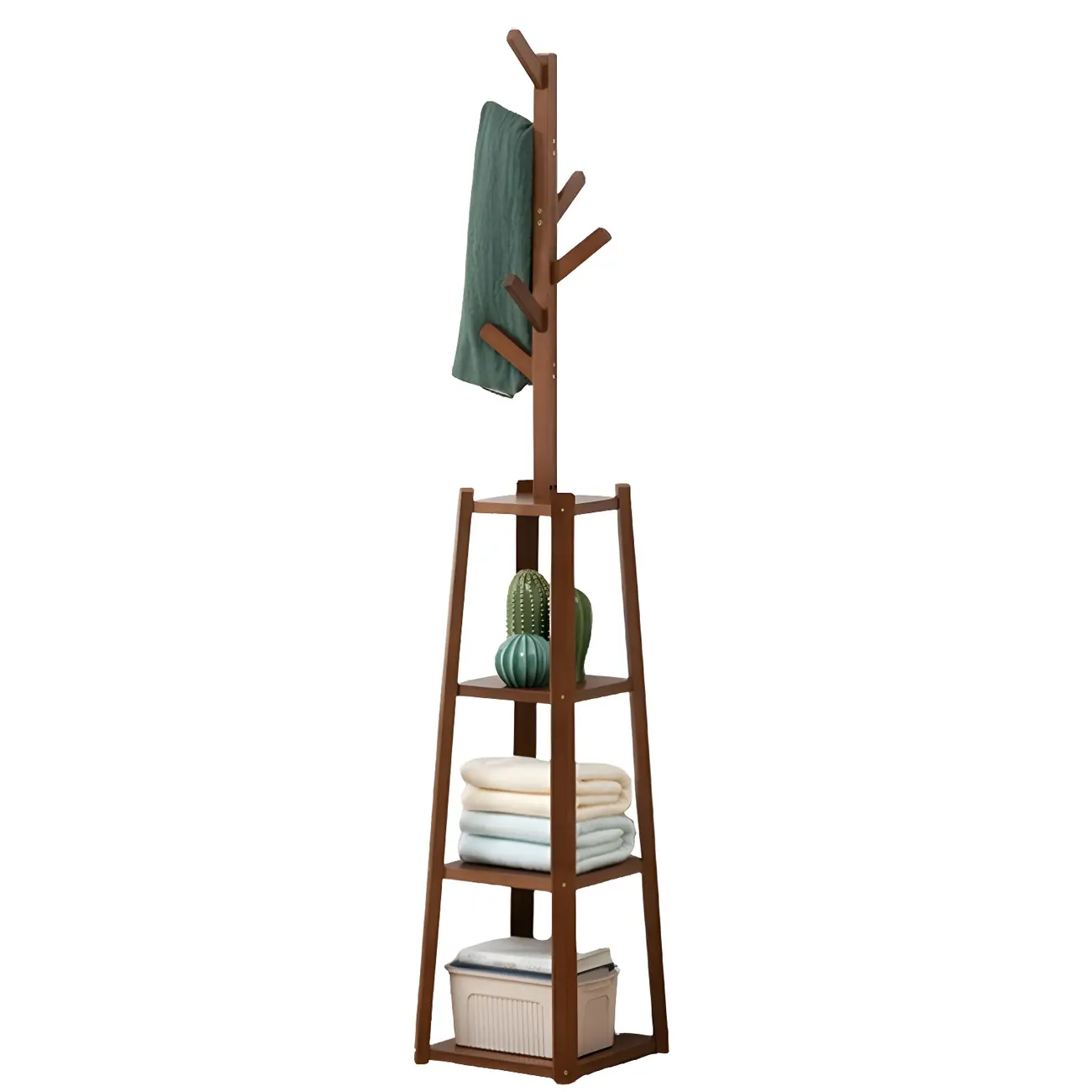 Modern Brown Wooden Hall Tree with 3 Shelves Image - 6 | homeyfad