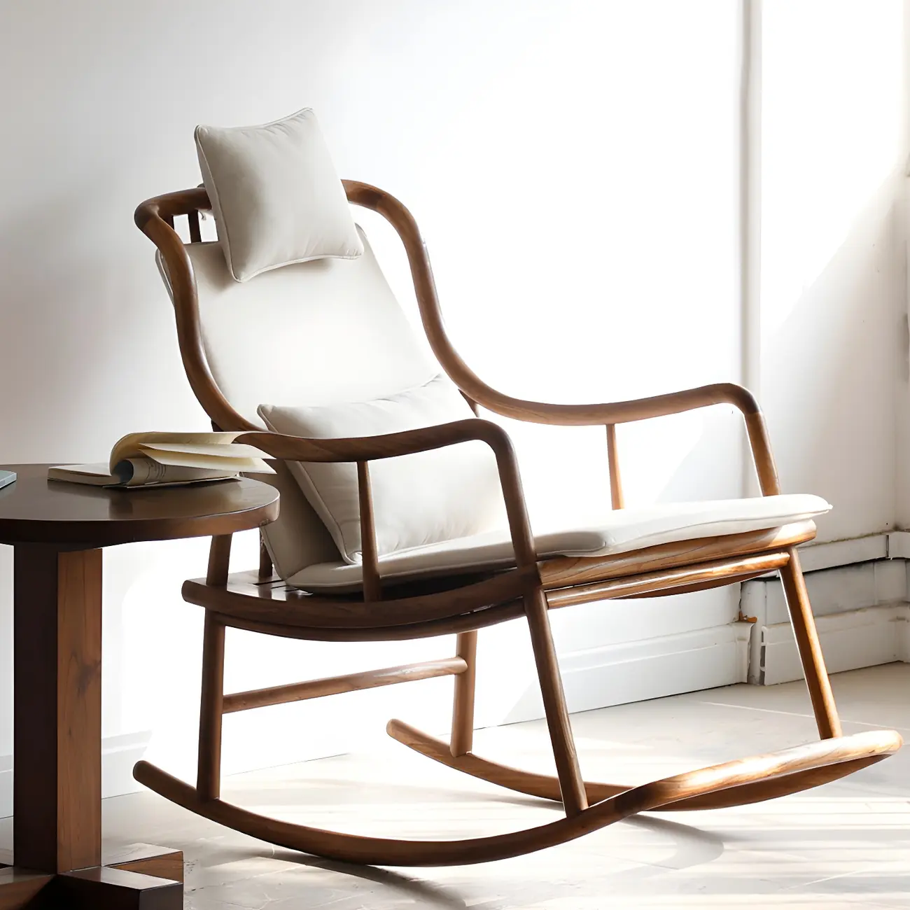 Classic Upholstered Wood Rocking Chair with Cushion for Indoor Image - 1 | homeyfad