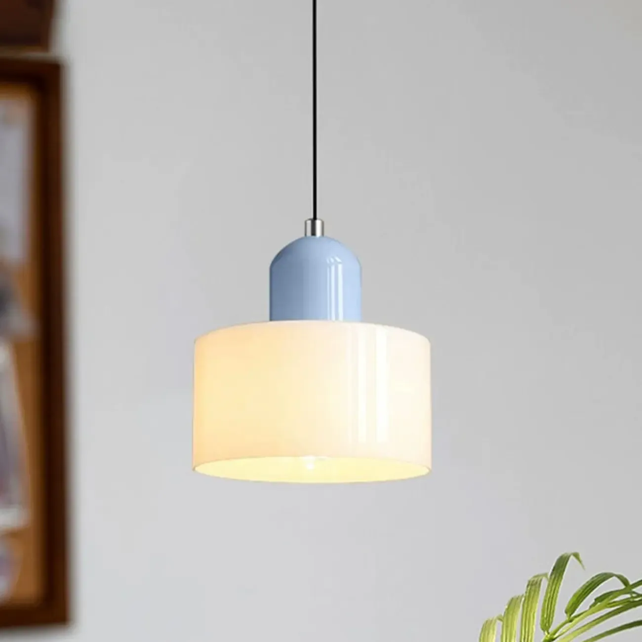 Cream Small Pendant Light with Glass Shade for Bedroom Image - 2