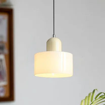 Cream Small Pendant Light with Glass Shade for Bedroom Image - 3