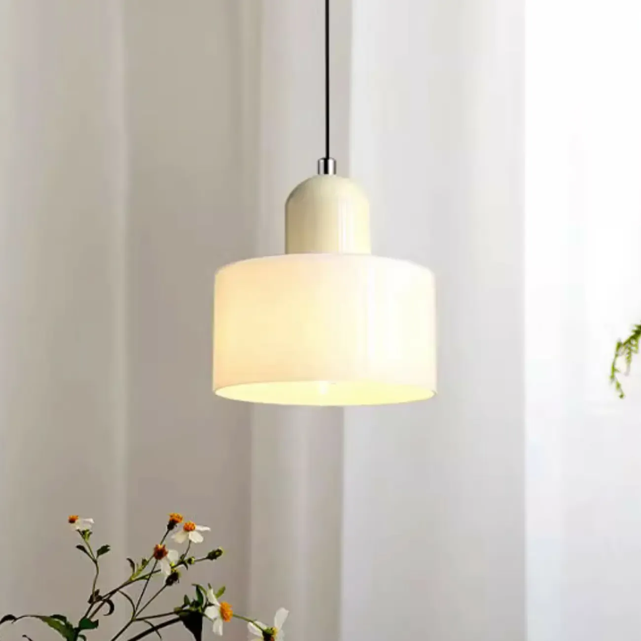 Cream Small Pendant Light with Glass Shade for Bedroom Image - 4