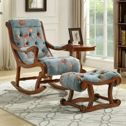 Vintage Upholstered Rocking Chair with Ottoman for Living Room Image - 1