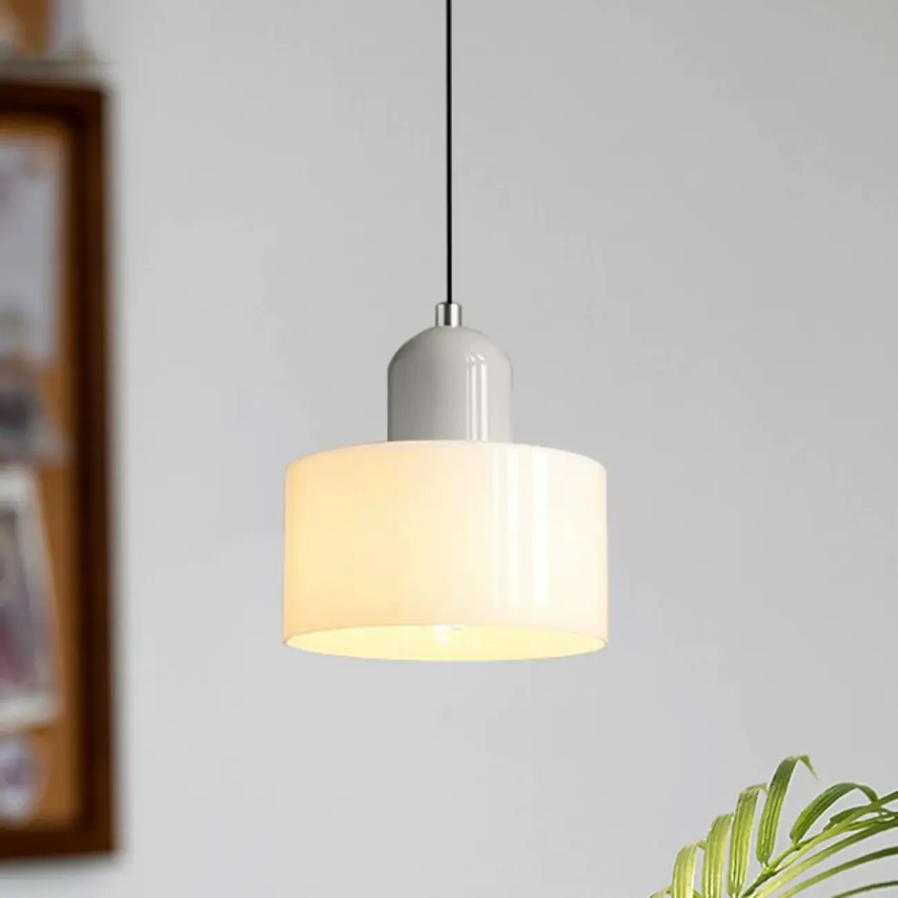 Cream Small Pendant Light with Glass Shade for Bedroom Image - 5
