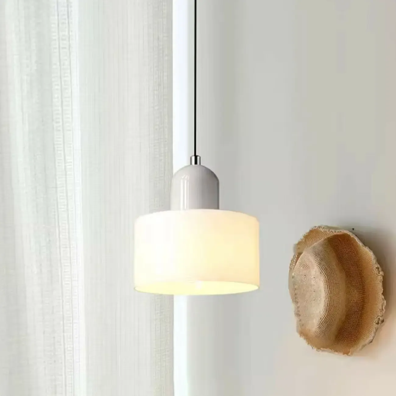 Cream Small Pendant Light with Glass Shade for Bedroom Image - 6