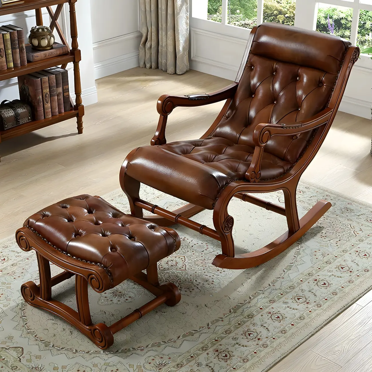 Vintage Upholstered Rocking Chair with Ottoman for Living Room Image - 2 | homeyfad