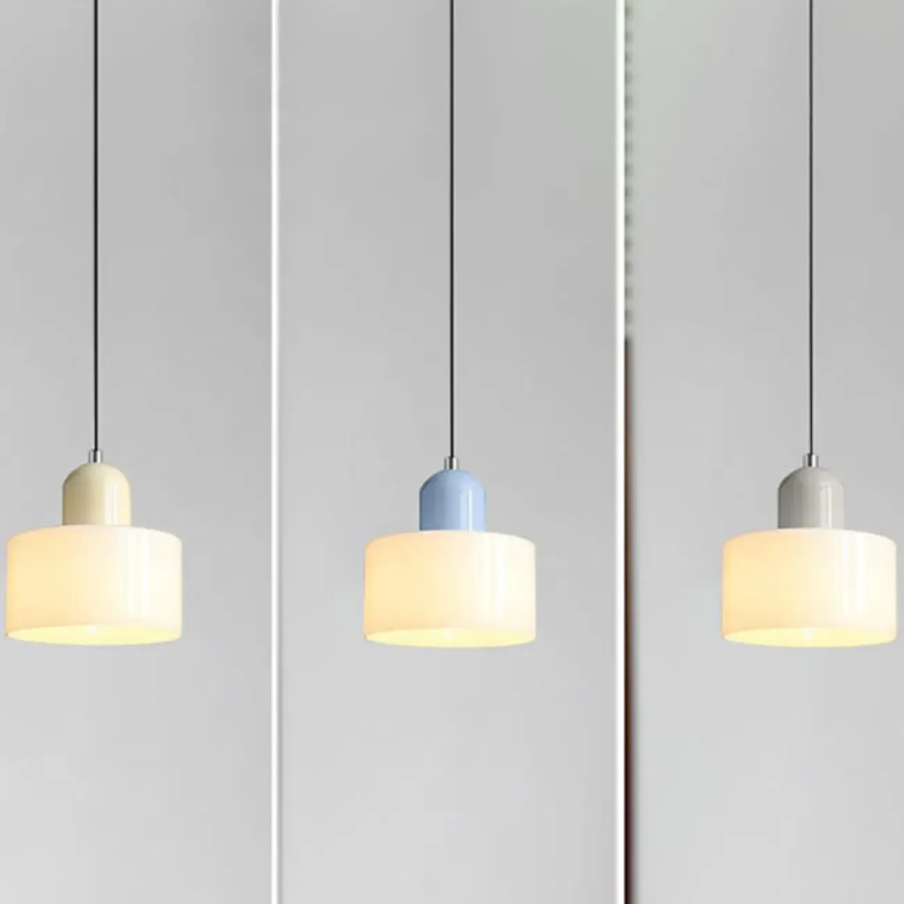 Cream Small Pendant Light with Glass Shade for Bedroom Image - 7