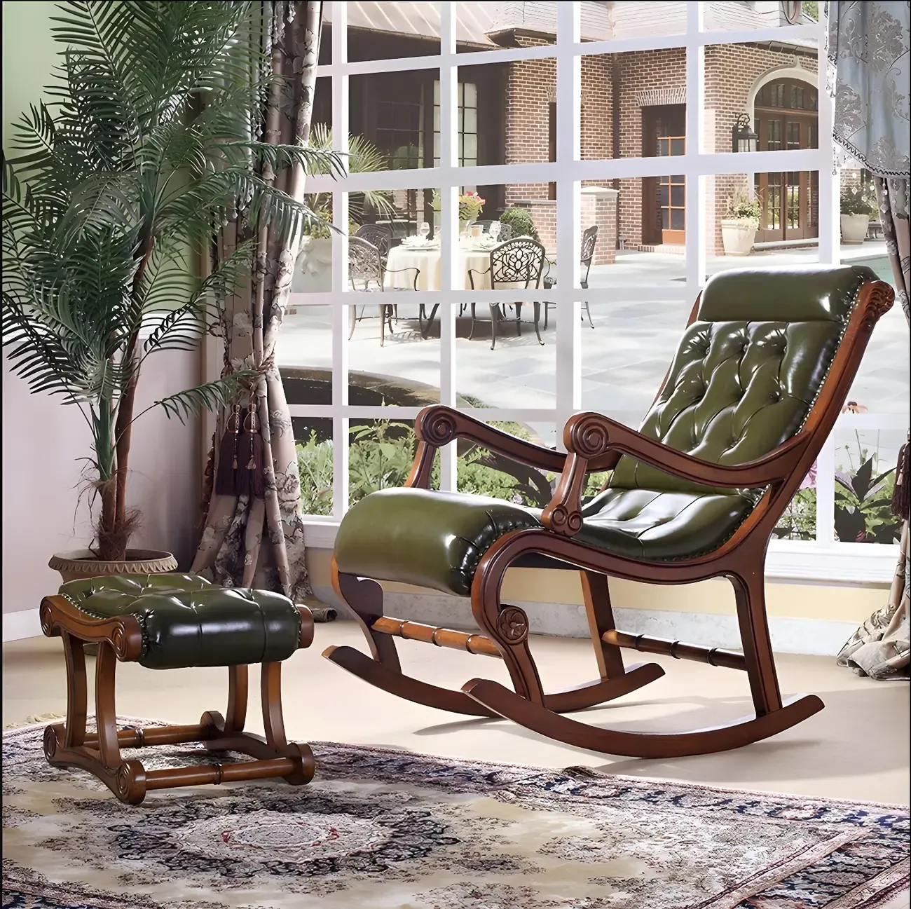Vintage Upholstered Rocking Chair with Ottoman for Living Room Image - 3