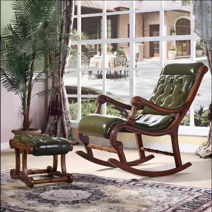 Vintage Upholstered Rocking Chair with Ottoman for Living Room Image - 3