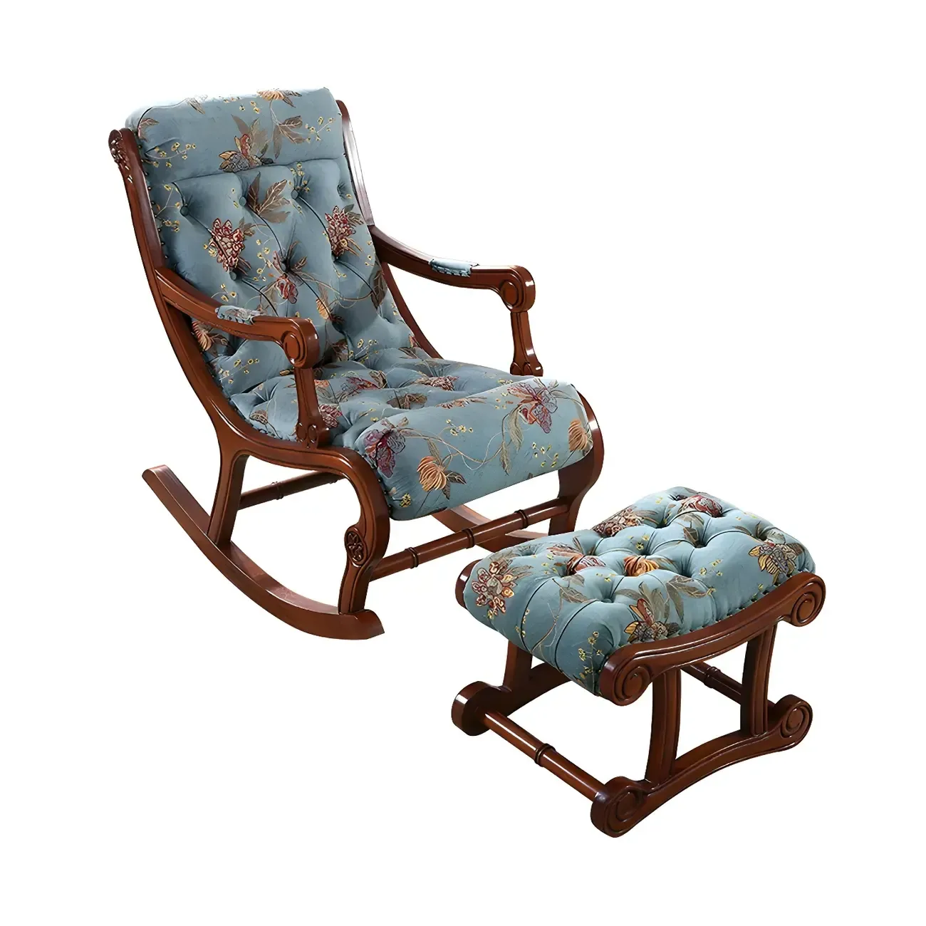 Vintage Upholstered Rocking Chair with Ottoman for Living Room Image - 5
